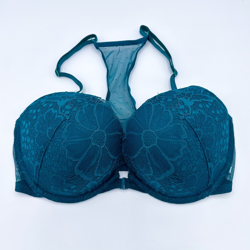 Victoria's Secret Teal Floral Lace Front Close Push-Up Bra